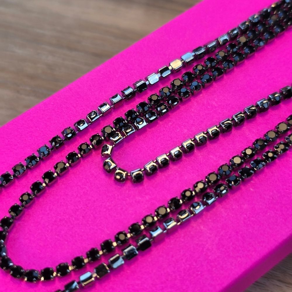 🔸️NIB Black 3-Layered Rhinestone Adjustable Anklet - Picture 6 of 12
